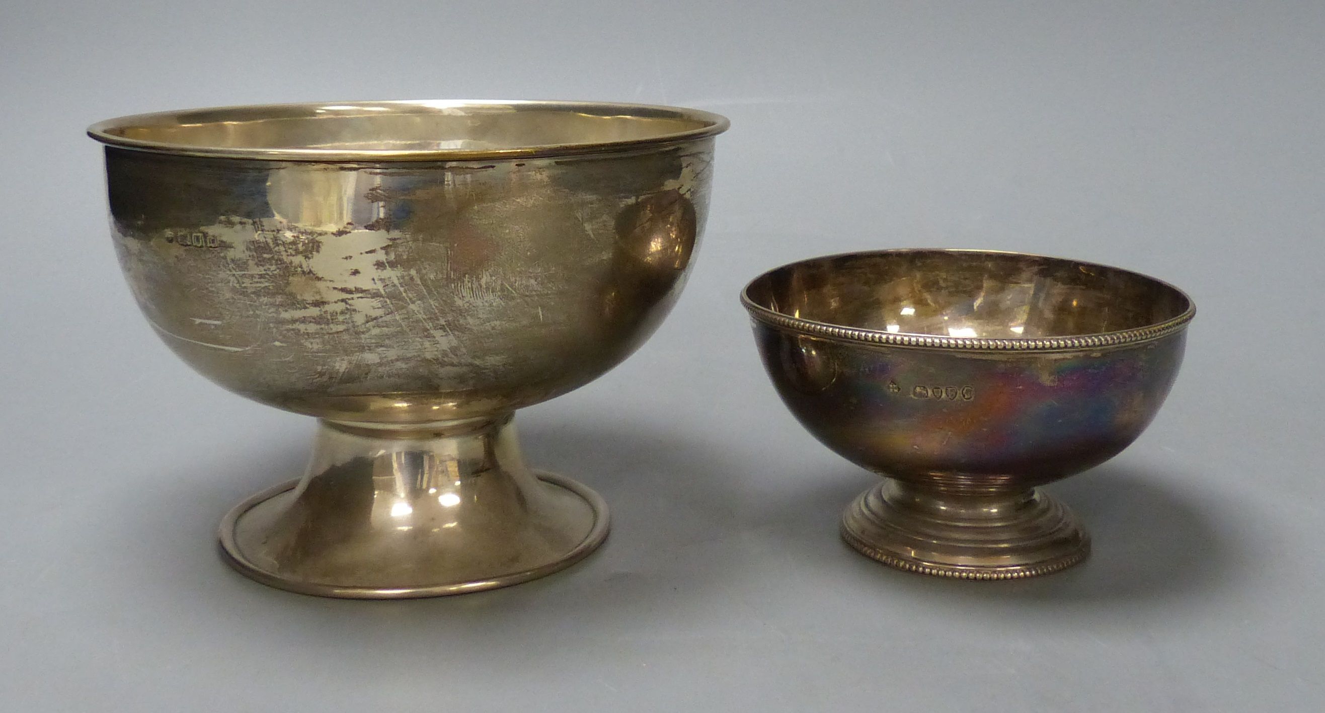 A George V silver rose bowl, London, 1919, 15.5cm and a Victorian silver sugar bowl, London, 1881, 10.4cm